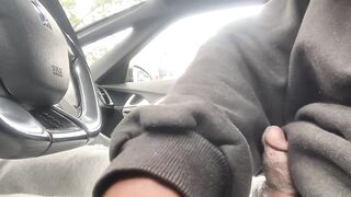 Guy almost caught stroking his bbc in his friends car
